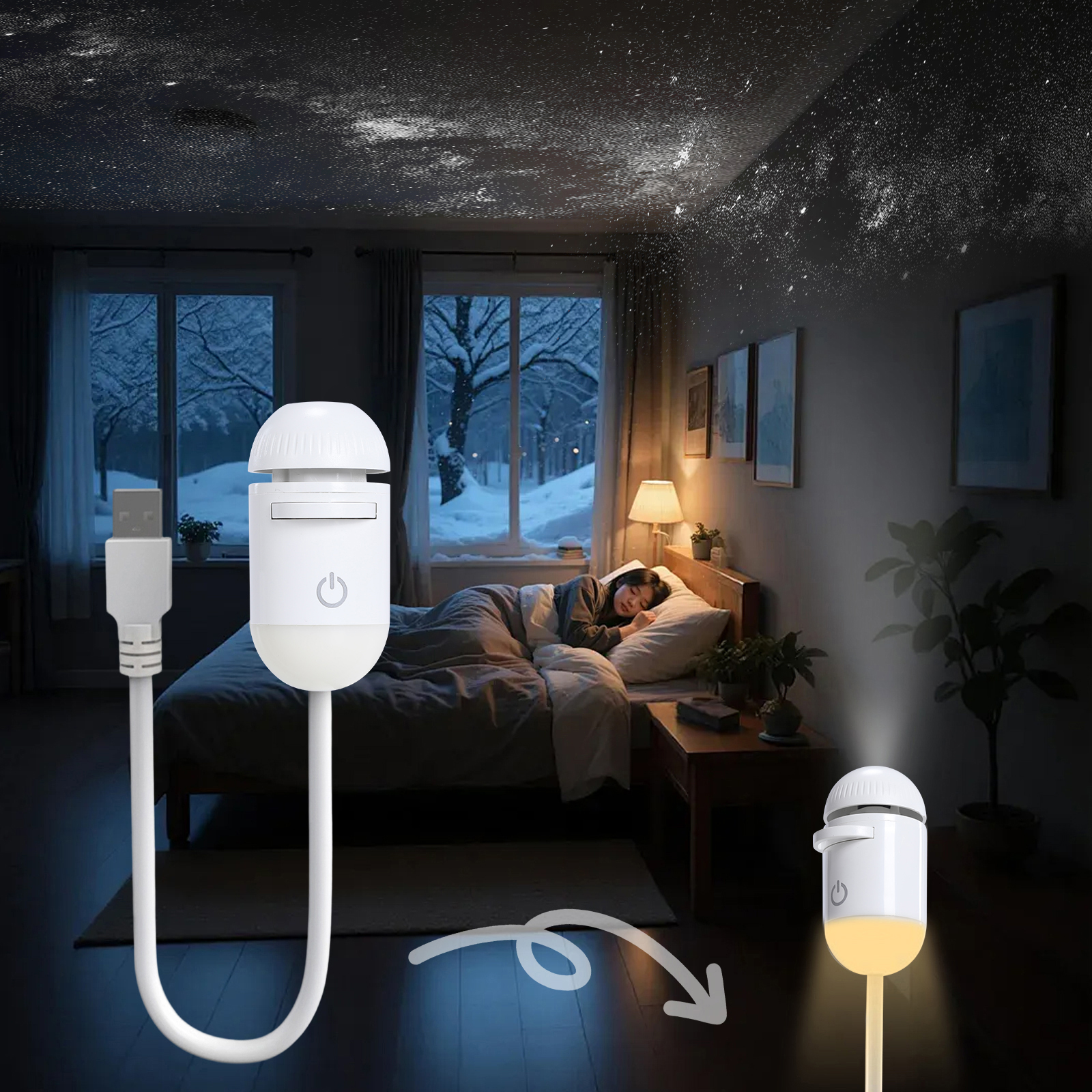 Diy Lamp Electronics - 2-in-1 Mini Galaxy 360° Rotate LED