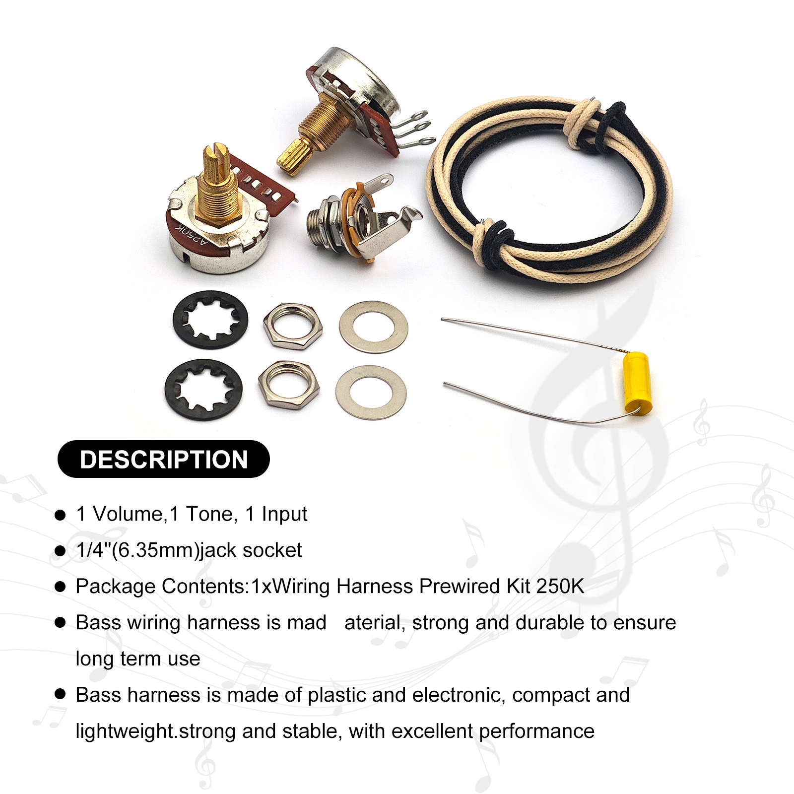 Bass Guitar Wiring Harness 1 V - Diy Guitar Electronics Kit のレビューと価格